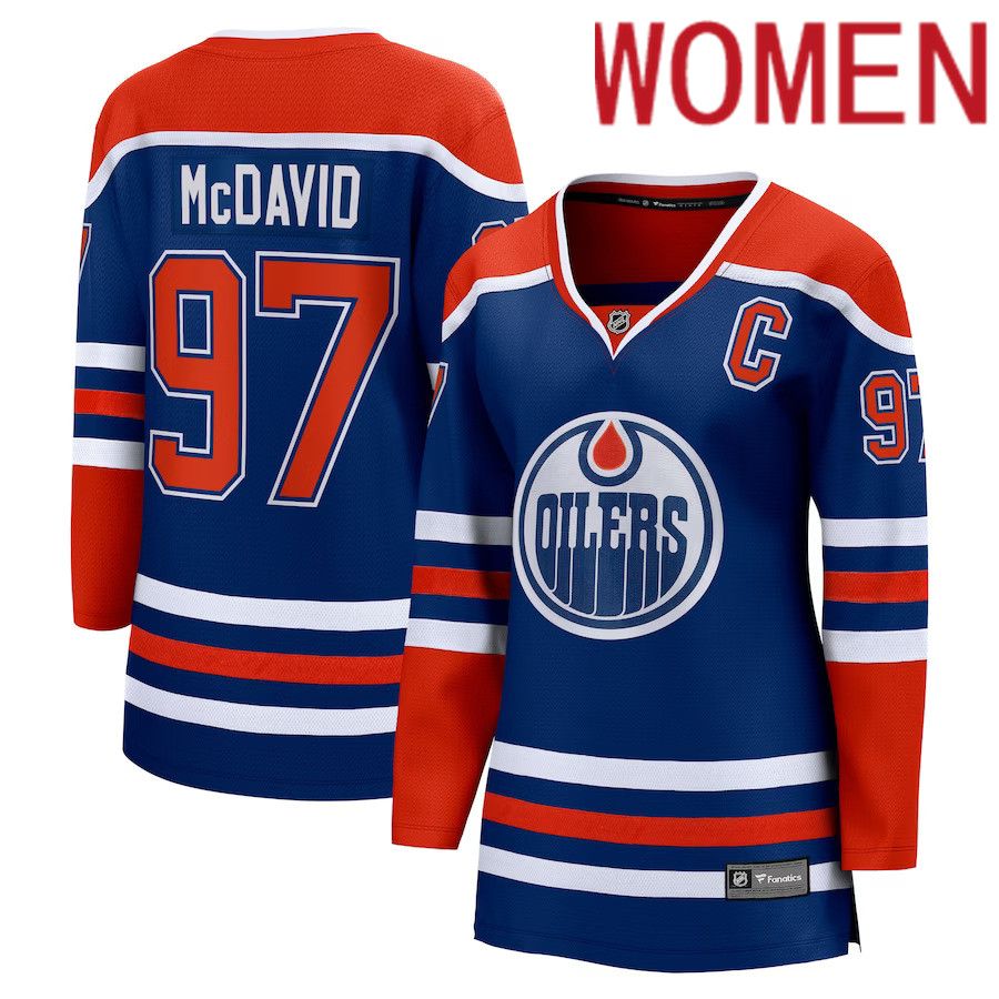 Women Edmonton Oilers #97 Connor McDavid Fanatics Branded Royal Home Premier Breakaway Player NHL Jersey->edmonton oilers->NHL Jersey